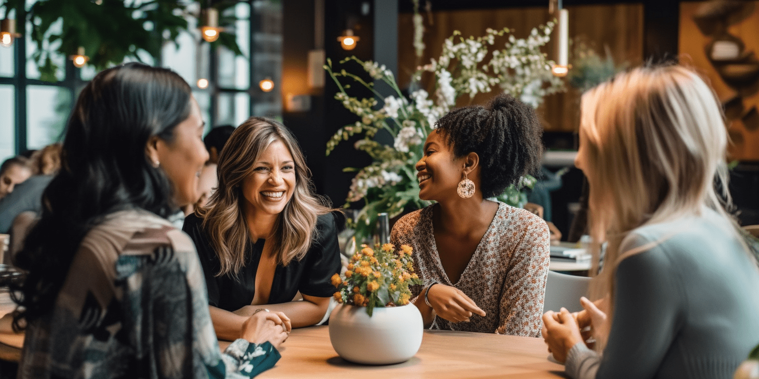 Women around table happy